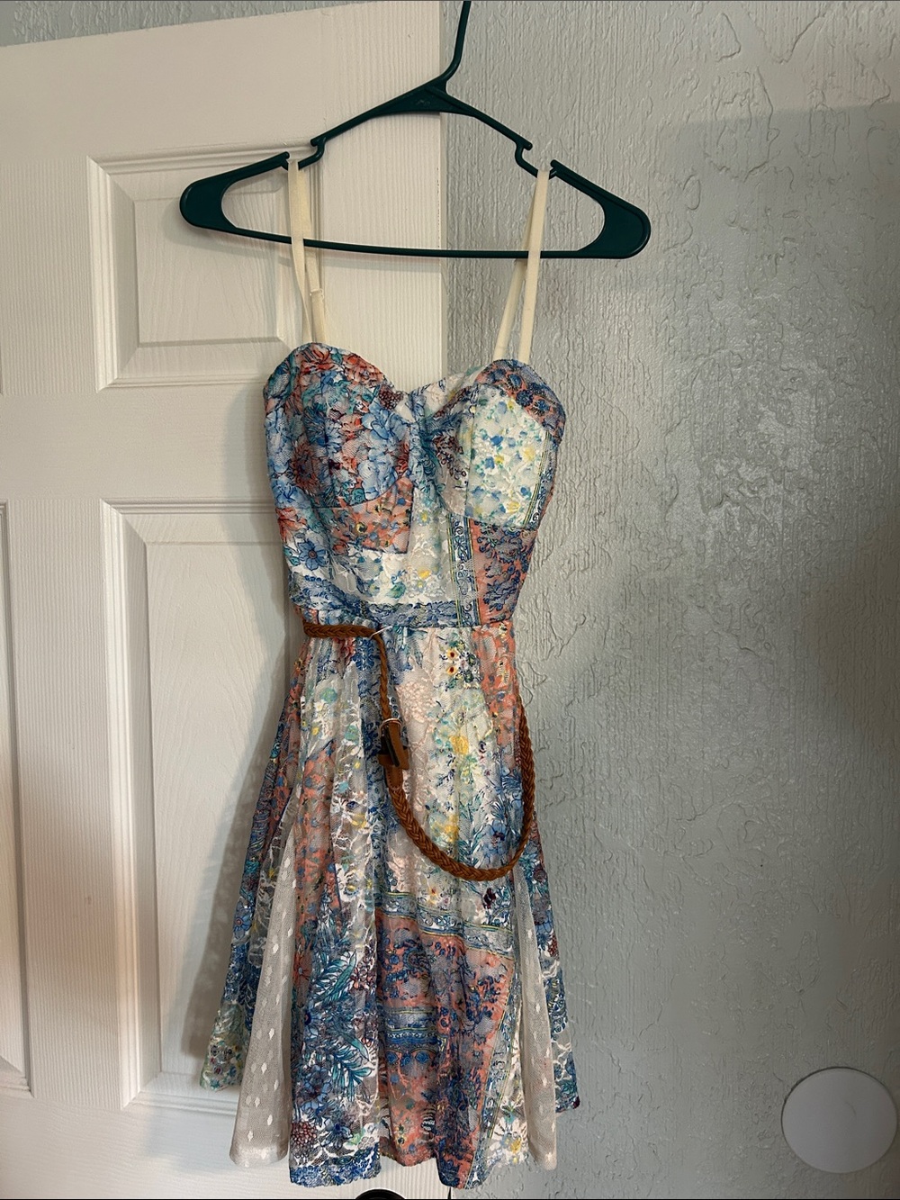 Lily Rose Strapless Floral Bustier Dress in Blue, Pink & Cream